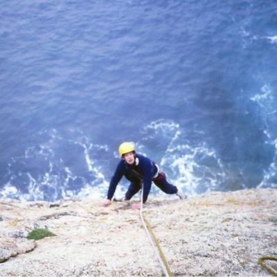 someone rock climbing