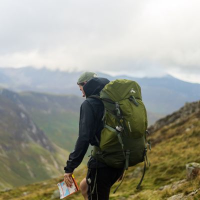 someone hiking in the mountains