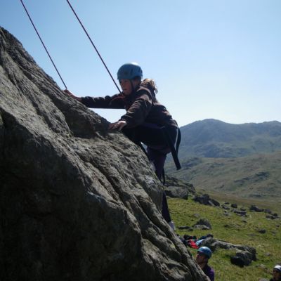 a person rock climbing